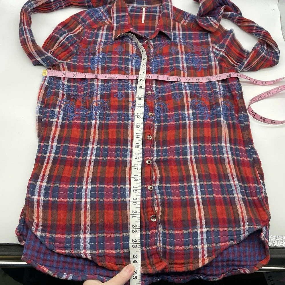 Free People‎ Magical Red Plaid Top Women's Casual Button down Shirt  Size Small